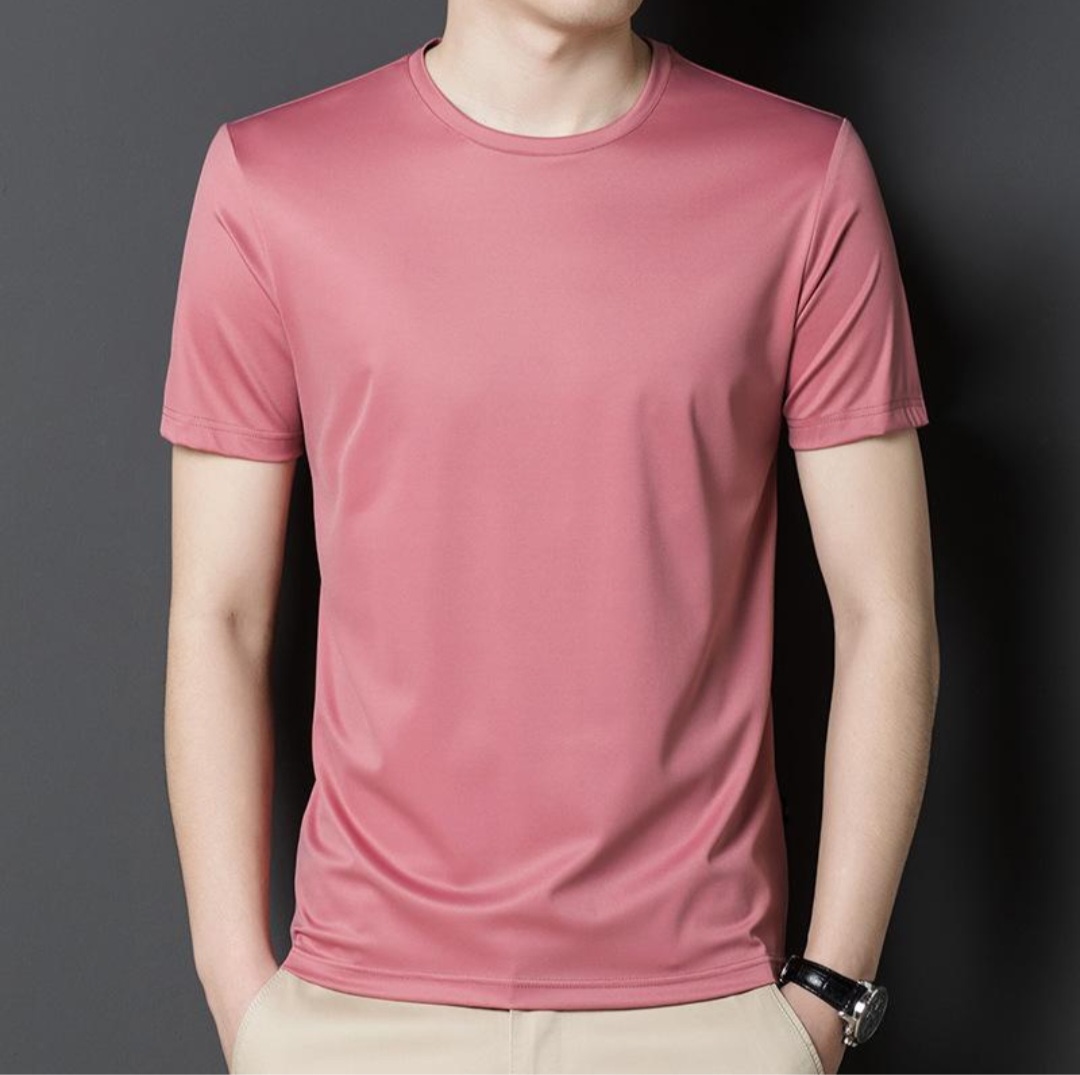 تیشرت مردانه تک رنگ ساده صورتی پاستیلی