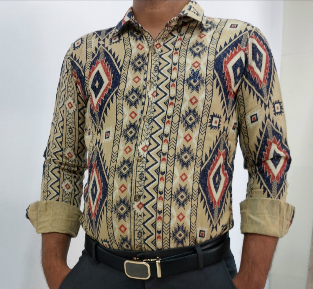 پیراهن کنفی مردانه طرح سرخپوستی