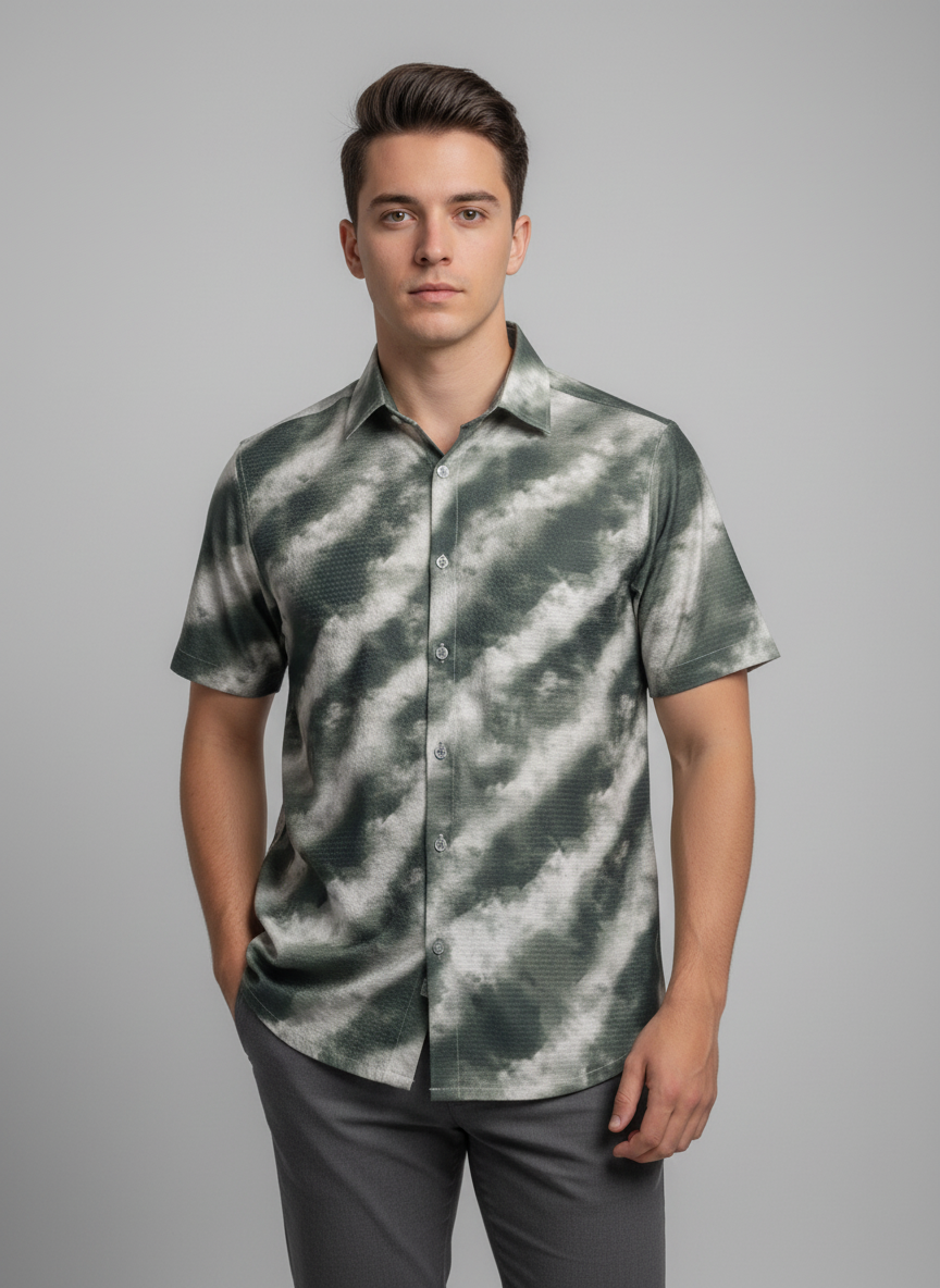 پیراهن آستین کوتاه مردانه رنگ سبز مراکشی