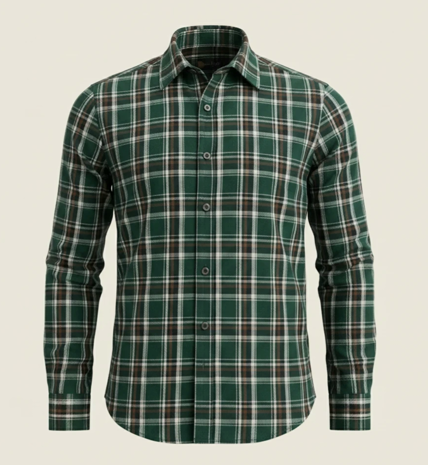 پیراهن استایل پاییزی سبز مشکی چهارخانه