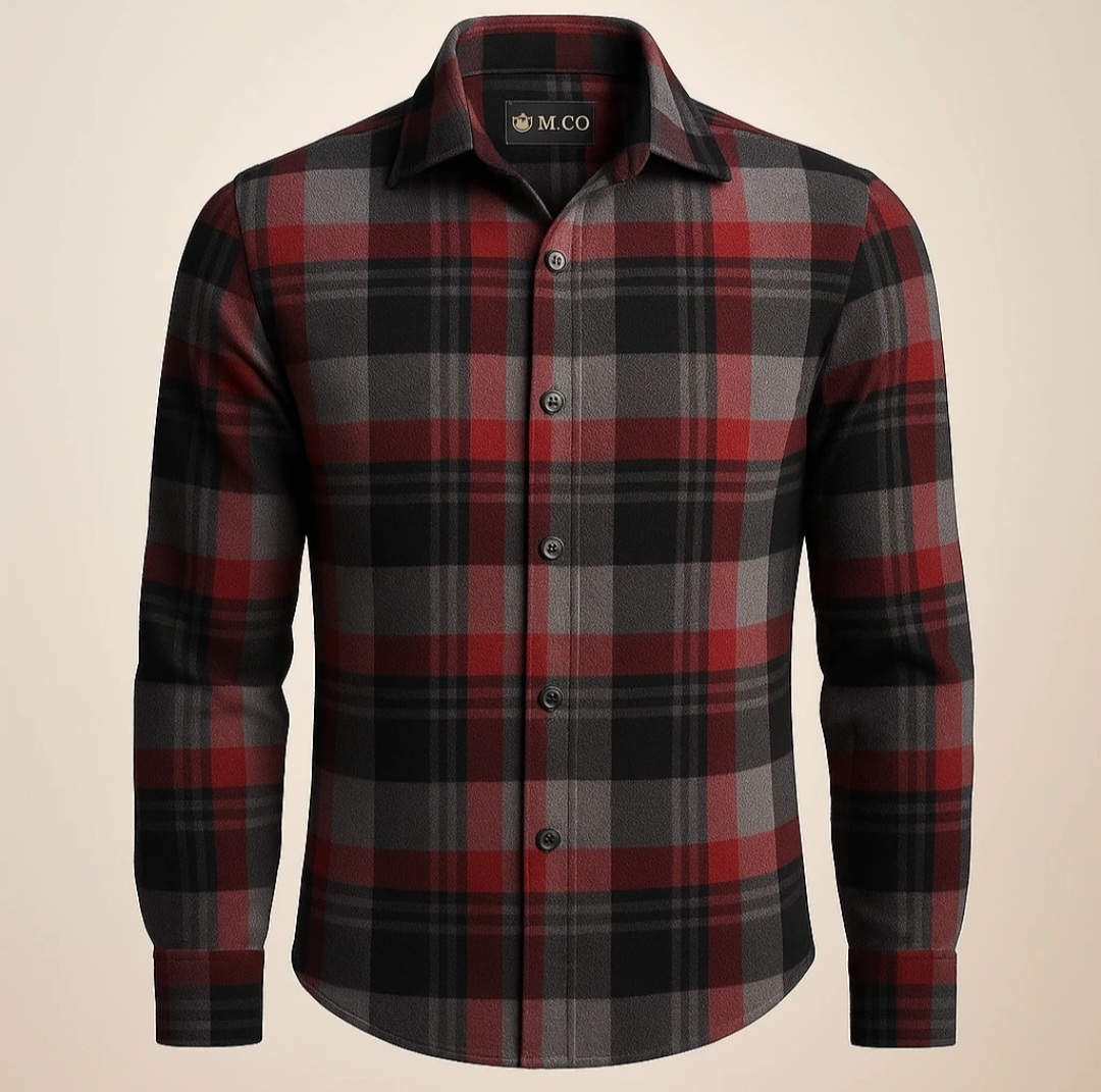 پیراهن پشمی مردانه چهارخانه قرمز مشکی