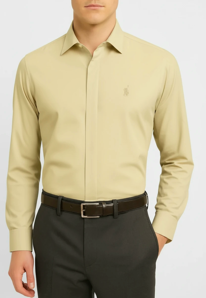 پیراهن مردانه مجلسی رنگ بژ کلاسیک| استایل کلاسیک و رسمی