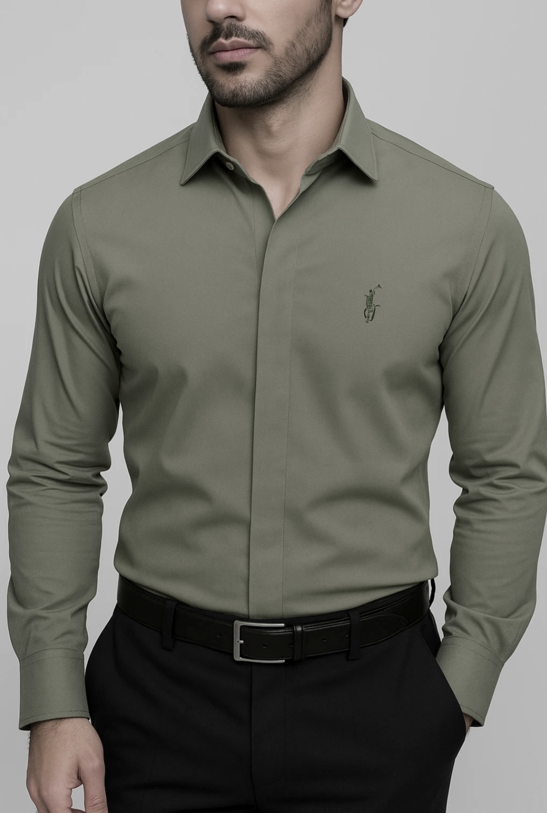 پیراهن سبز زیتونی مردانه |استایل کلاسیک و رسمی