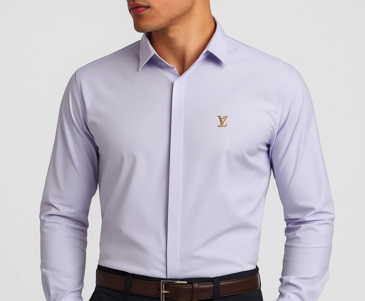 پیراهن مجلسی رنگ یاسی دکمه مخفی|پیراهن دوشین مردانه