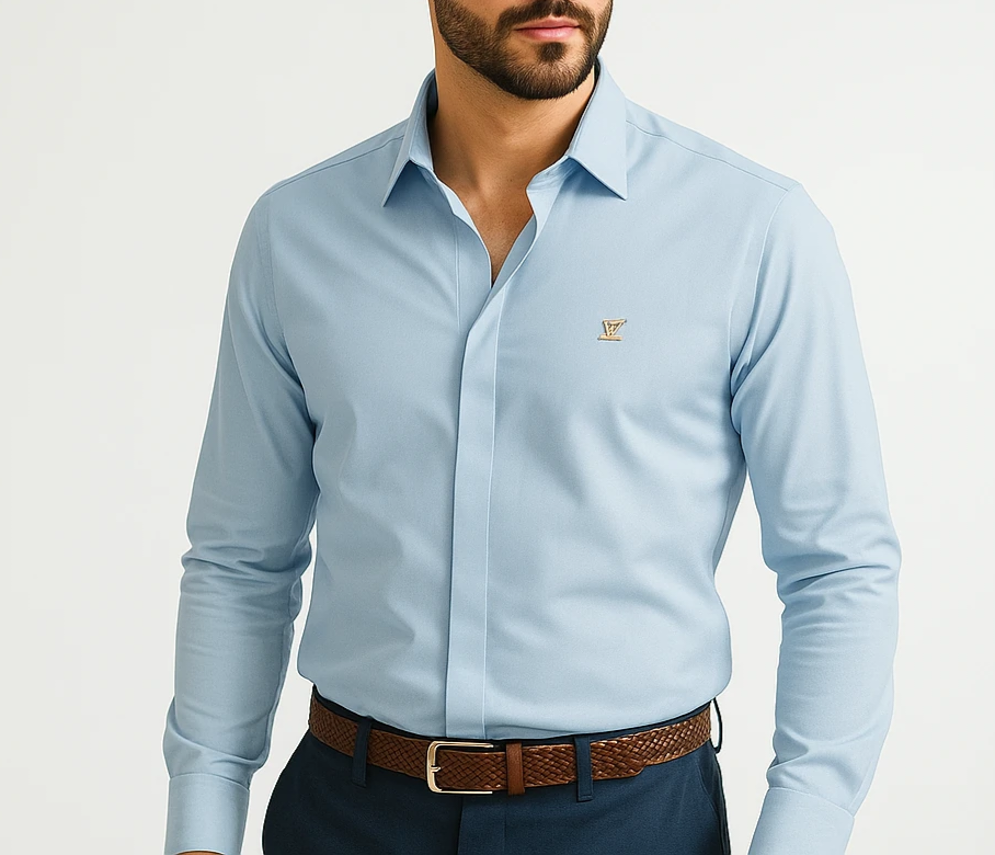 پیراهن مردانه آبی آسمانی|پیراهن دوشین بدون چروک
