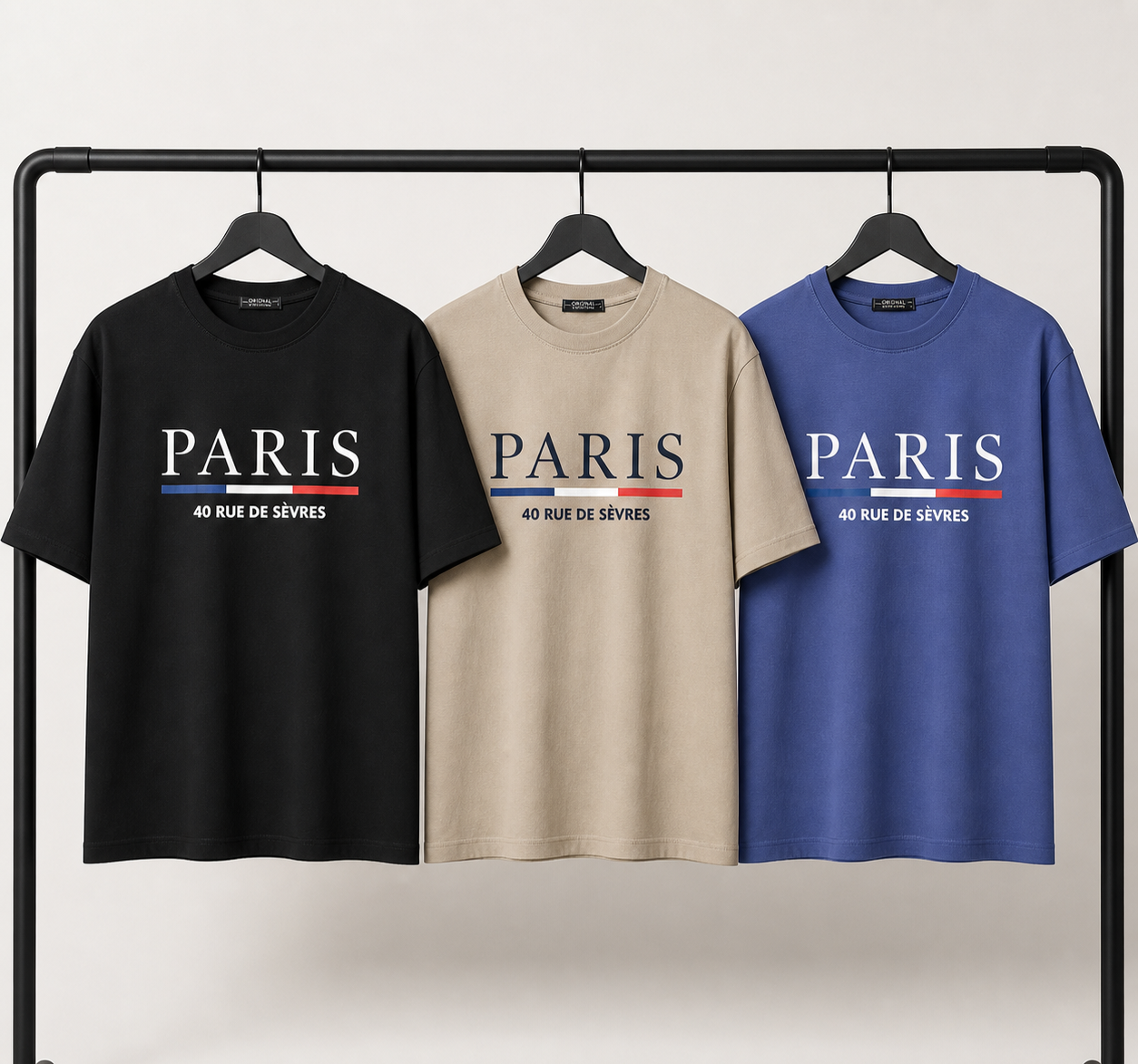 تیشرت مردانه باکسی گرم بالا طرح paris