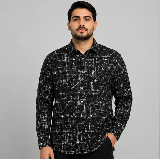 پیراهن مردانه آستین بلند طرح خطی سایز بزرگ (4XL تا 6XL)